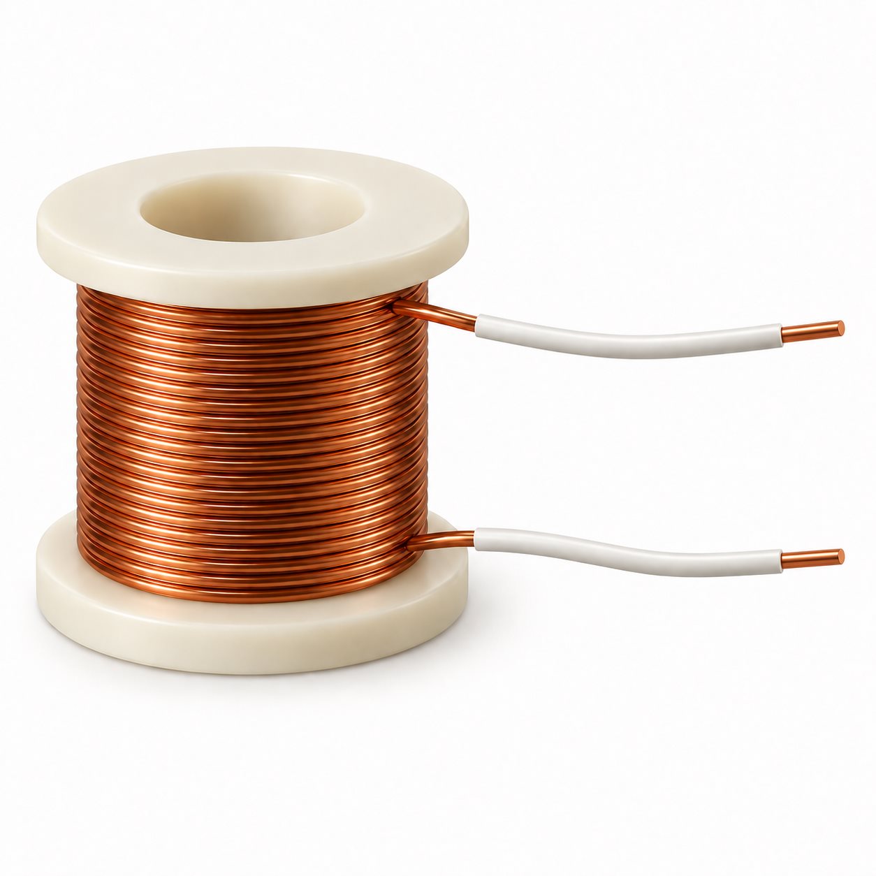 Conceptual coil with two sleeved solid-conductor leads and exposed ends