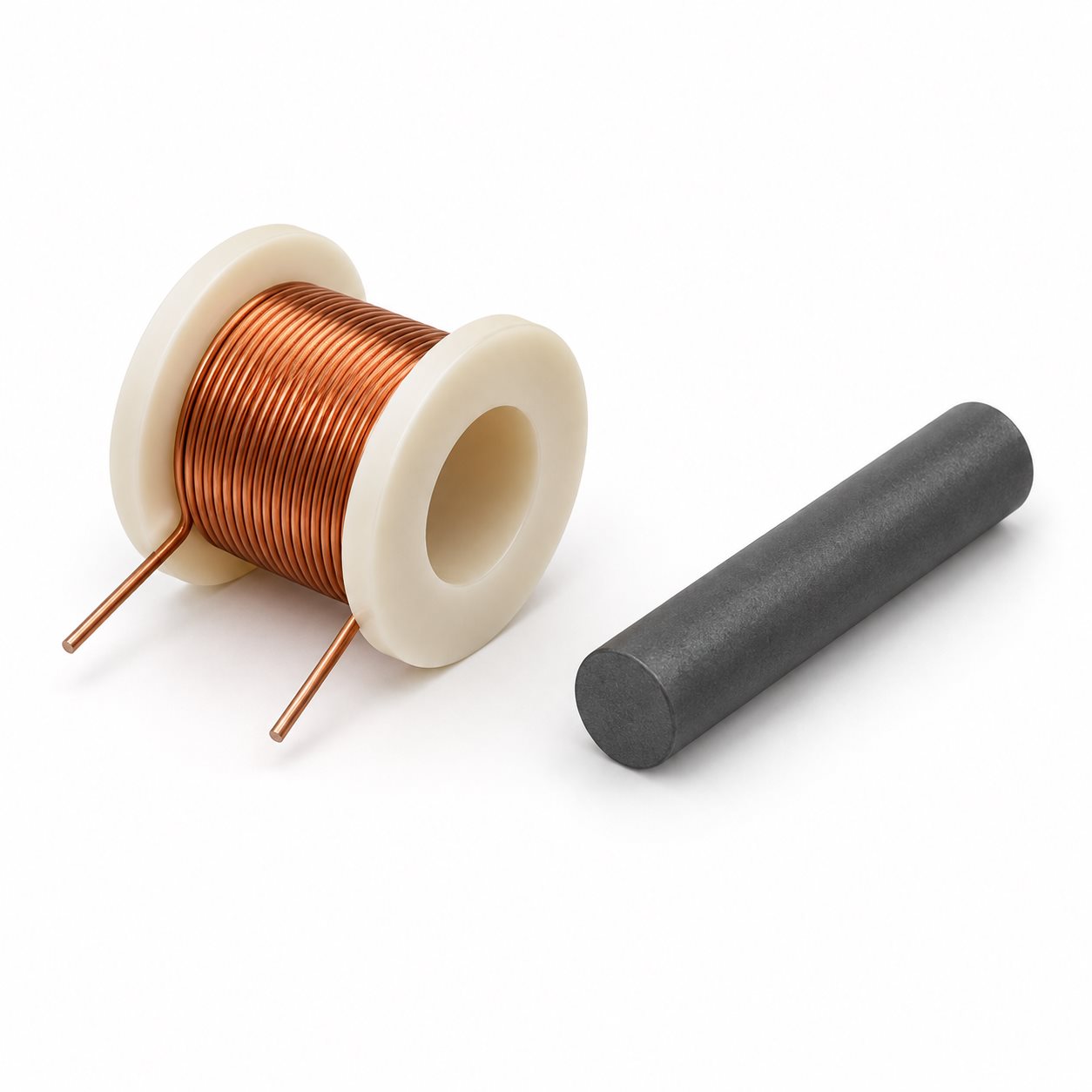 Conceptual bobbin-supported winding beside a separate ferrite rod